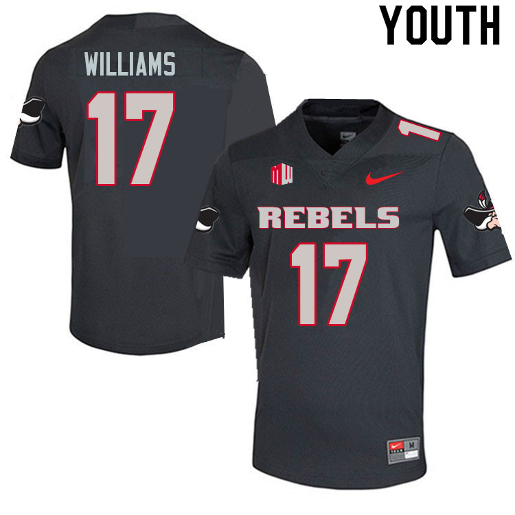 Youth #17 Kris Williams UNLV Rebels College Football Jerseys Sale-Charcoal - Click Image to Close